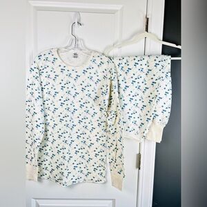 Duofold Thermal Base Layer Set 2PC Womens LG Wool Cotton Blend Floral Top Pant